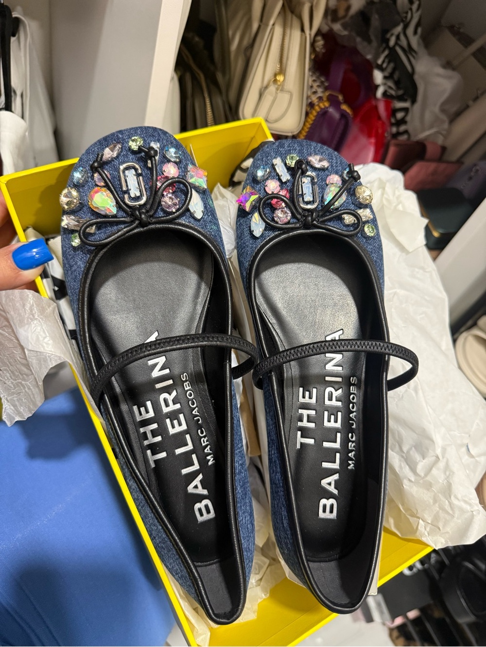 Marc Jacobs The Ballerin Embellished Denim Flats in Blue